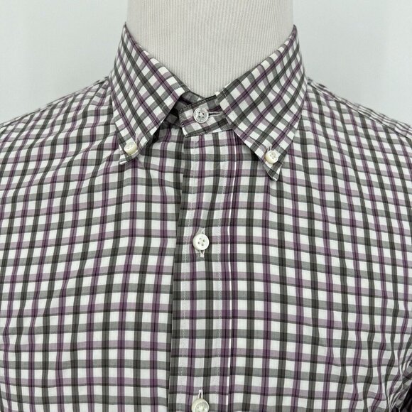 Loro Piana Mens Dress Casual Shirt Size XXL Plaid Purple Gray Made in Italy
